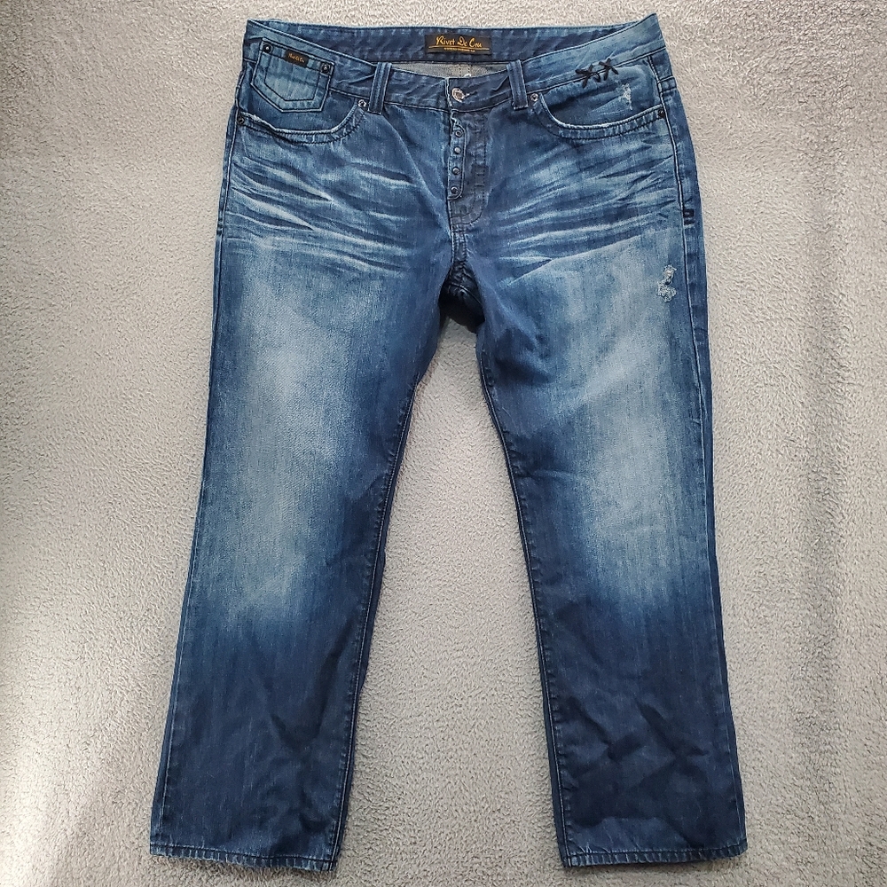 Rivet De Cru Jeans Mens 44x34 Straight Leg Blue Button Fly